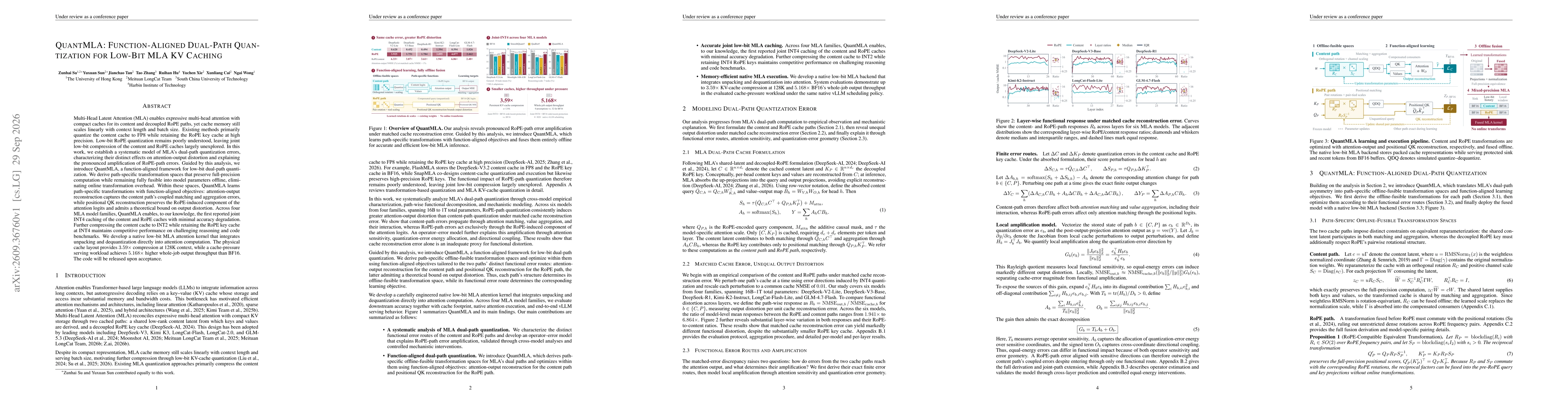 Thumbnail for QuantMLA: Function-Aligned Dual-Path Quantization for Low-Bit MLA KV Caching