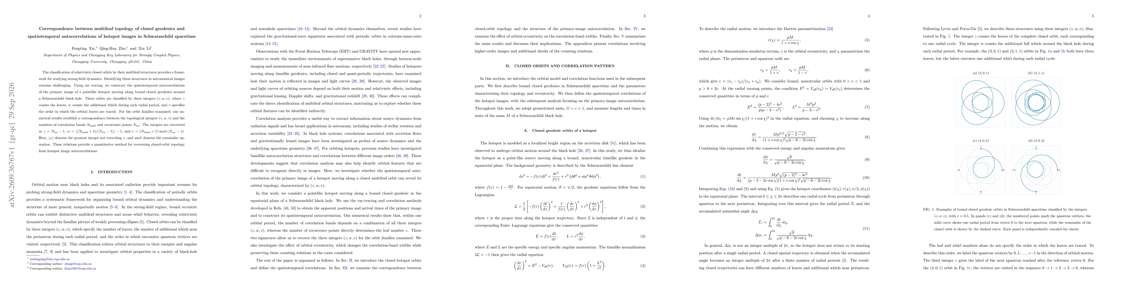 Thumbnail for Correspondence between multileaf topology of closed geodesics and spatiotemporal autocorrelations of hotspot images in Schwarzschild spacetime