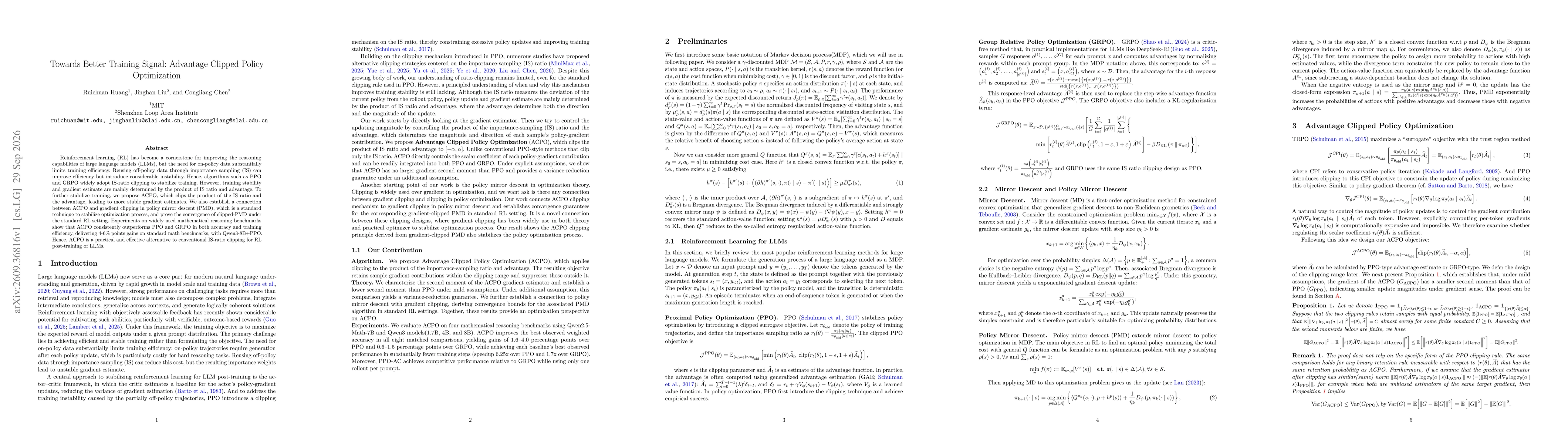 Thumbnail for Towards Better Training Signal: Advantage Clipped Policy Optimization