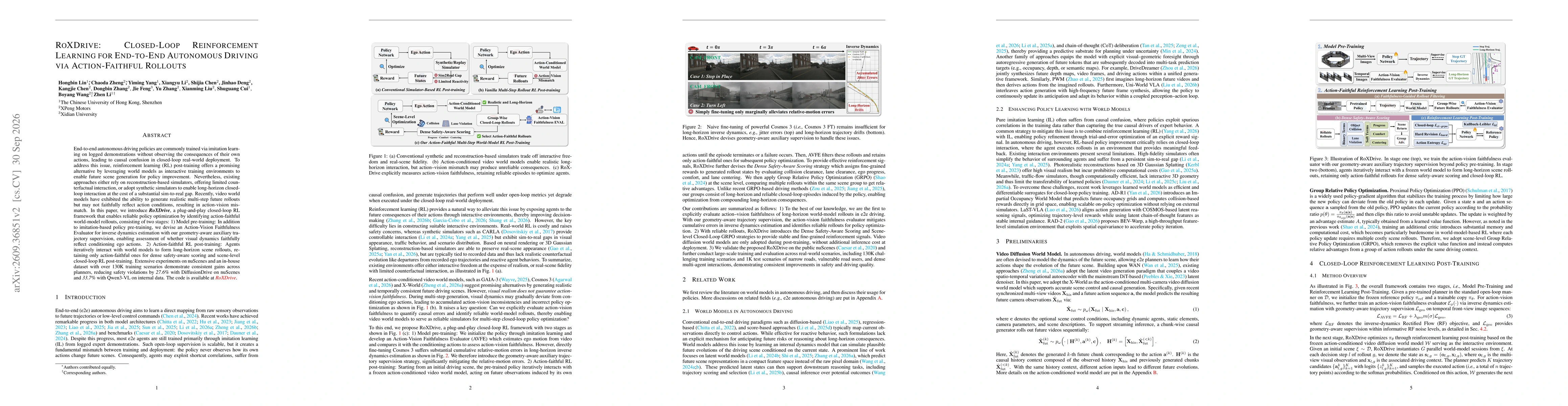 Thumbnail for RoXDrive: Closed-Loop Reinforcement Learning for End-to-End Autonomous Driving via Action-Faithful Rollouts
