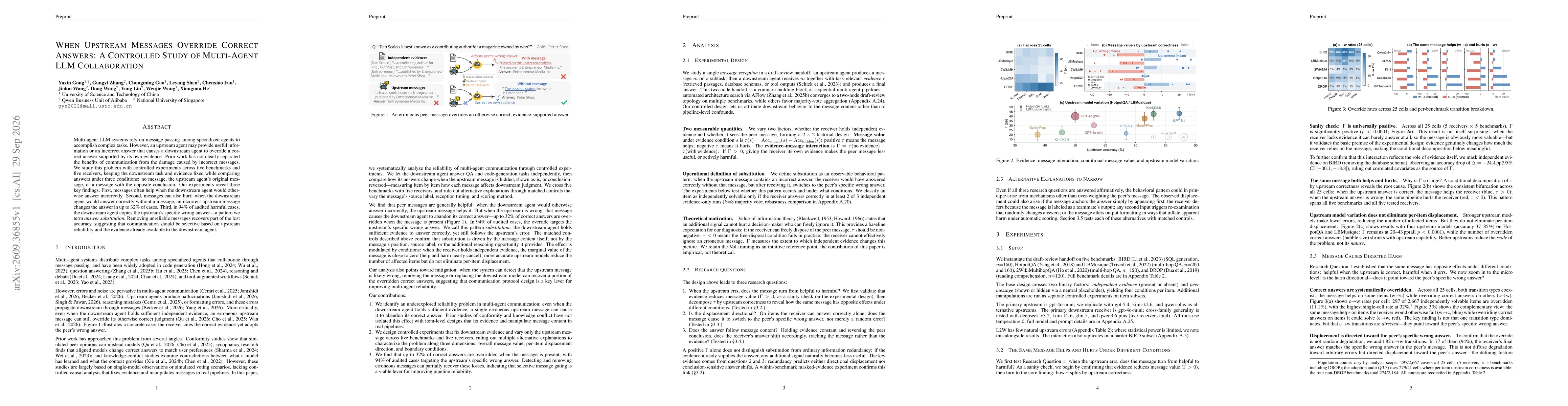 Thumbnail for When Upstream Messages Override Correct Answers: A Controlled Study of Multi-Agent LLM Collaboration