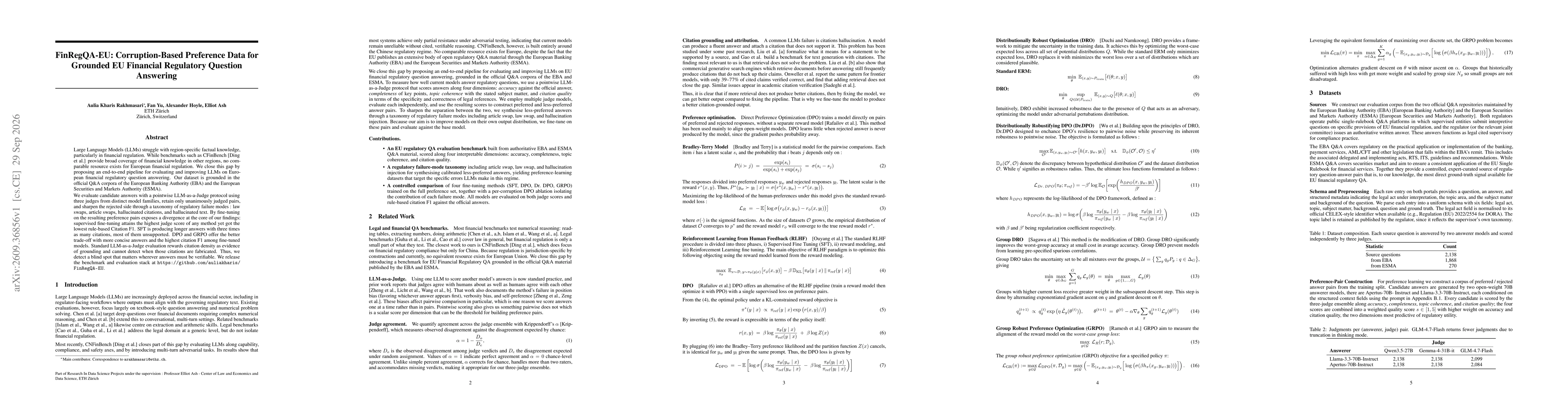 Thumbnail for FinRegQA-EU: Corruption-Based Preference Data for Grounded EU Financial Regulatory Question Answering