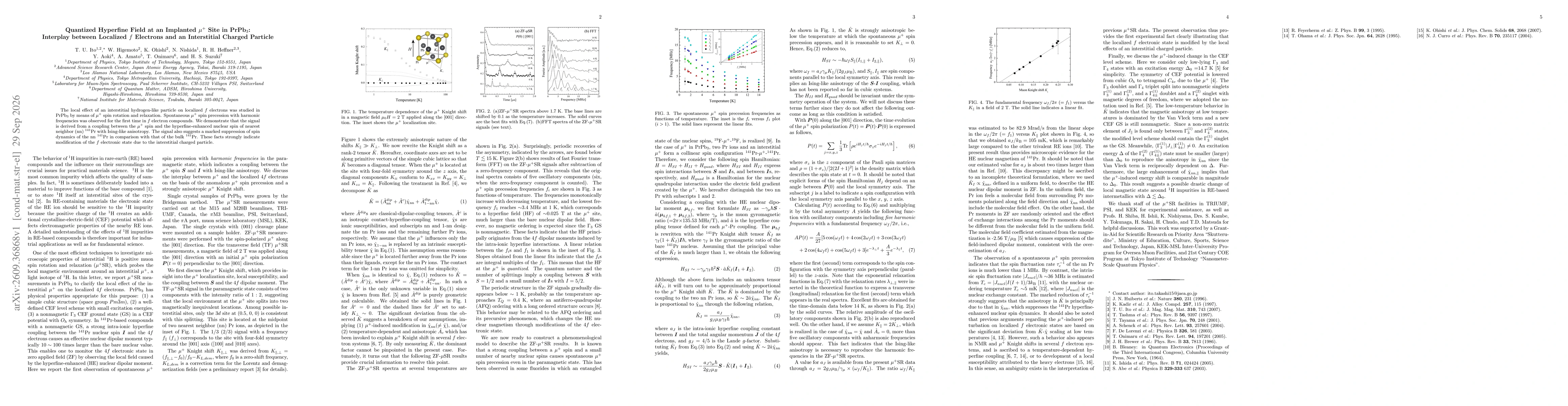 Thumbnail for Quantized Hyperfine Field at an Implanted $μ^+$ Site in PrPb$_3$: Interplay between Localized $f$ Electrons and an Interstitial Charged Particle