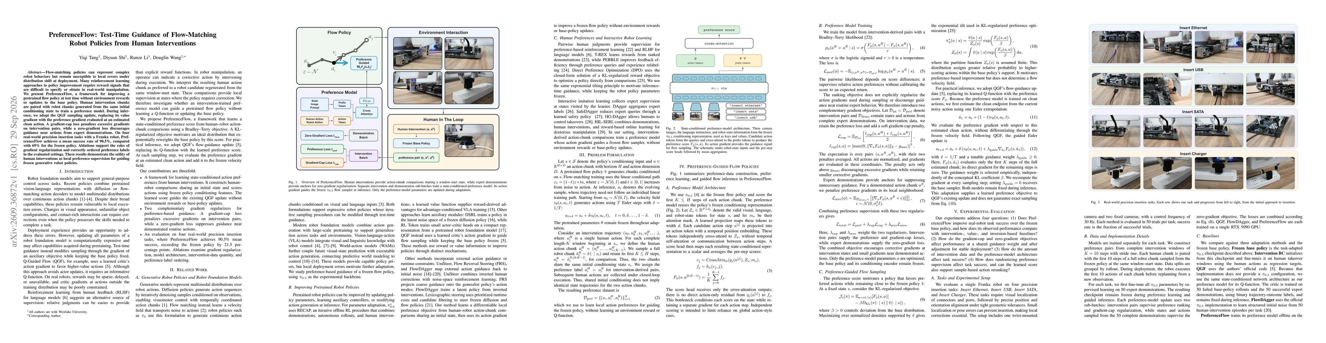 Thumbnail for PreferenceFlow: Test-Time Guidance of Flow-Matching Robot Policies from Human Interventions