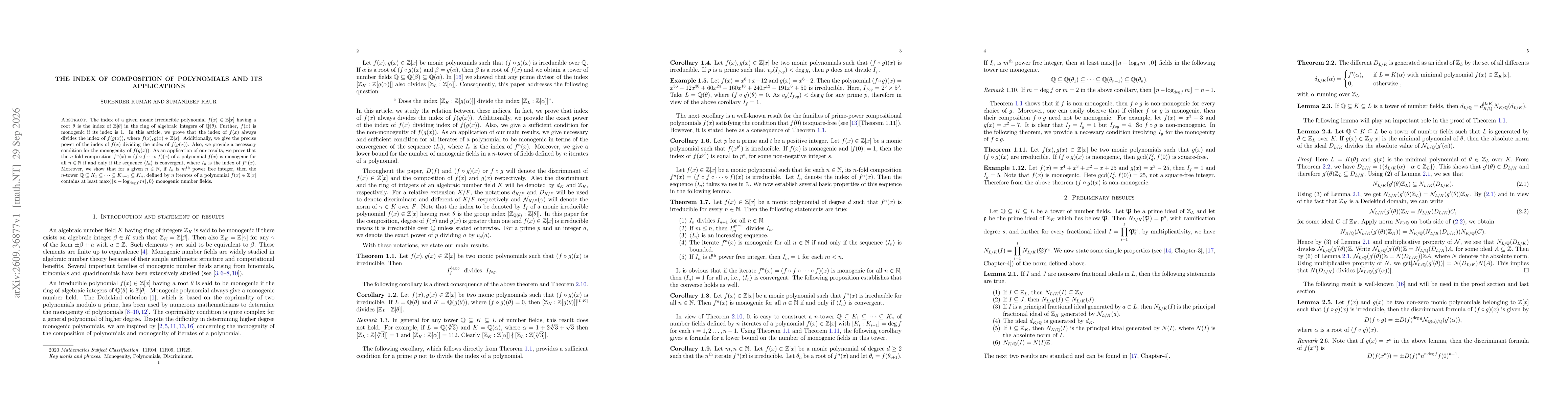 Thumbnail for The Index of Composition of polynomials and its applications