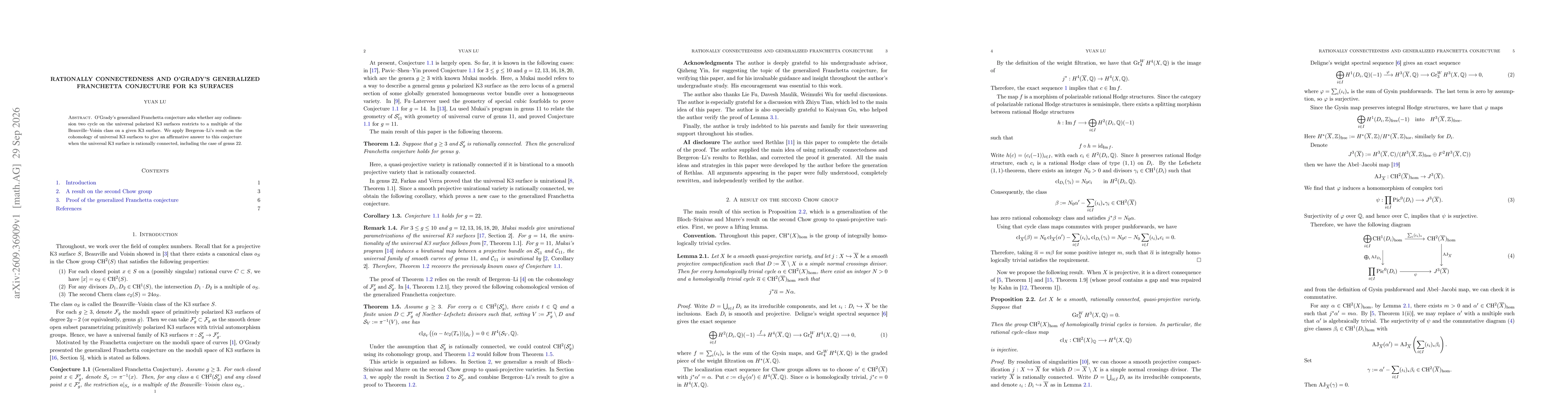 Thumbnail for Rationally connectedness and O'Grady's generalized Franchetta conjecture for K3 surfaces