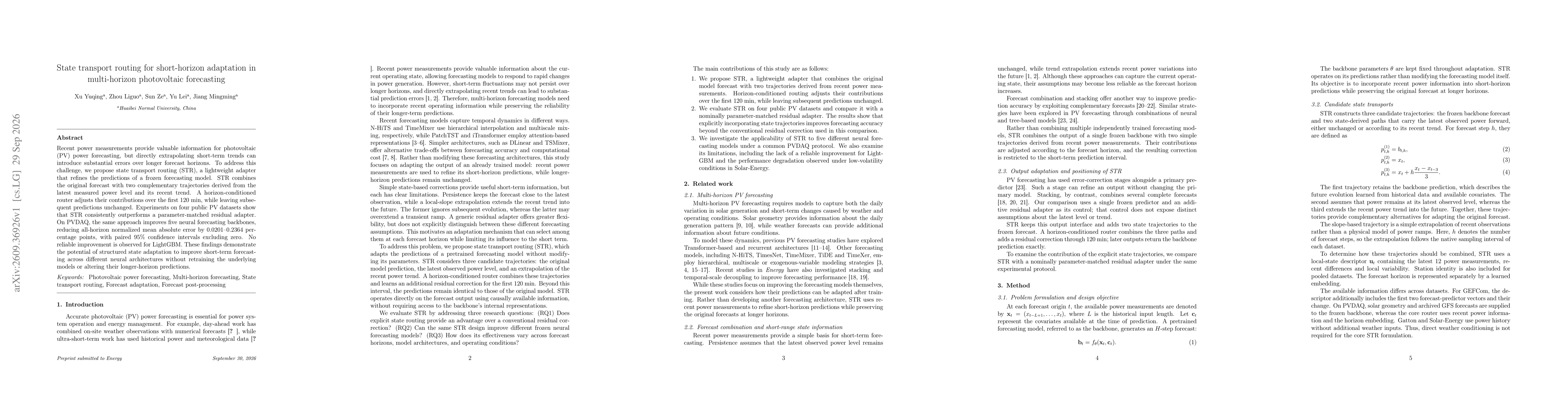 Thumbnail for State Transport Routing for Short-horizon Adaptation in Multi-horizon Photovoltaic Forecasting