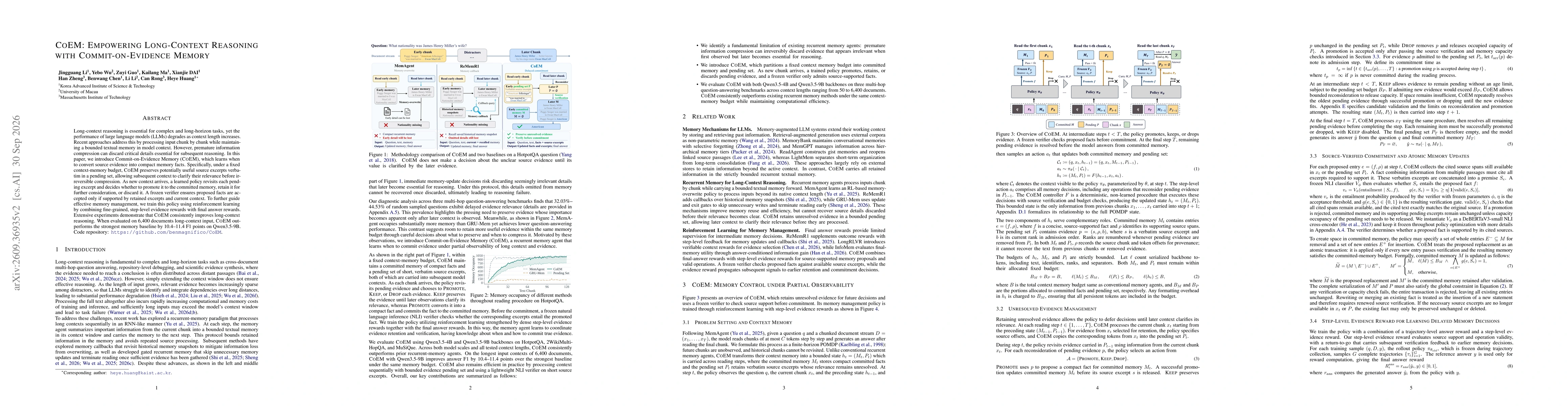 Thumbnail for CoEM: Empowering Long-Context Reasoning with Commit-on-Evidence Memory