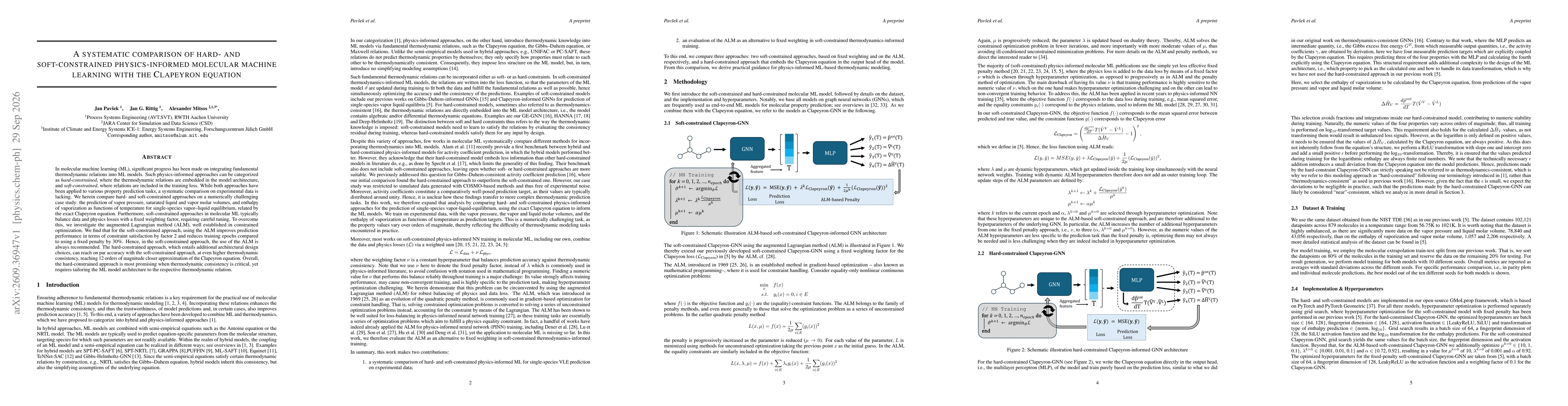 Thumbnail for A systematic comparison of hard- and soft-constrained physics-informed molecular machine learning with the Clapeyron equation