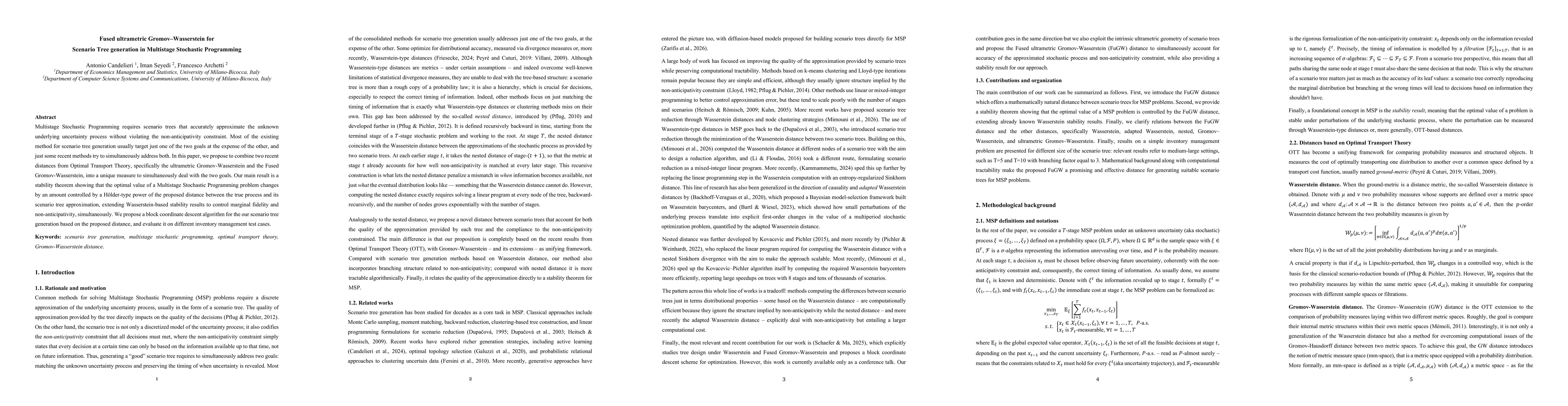 Thumbnail for Fused ultrametric Gromov-Wasserstein for Scenario Tree generation in Multistage Stochastic Programming