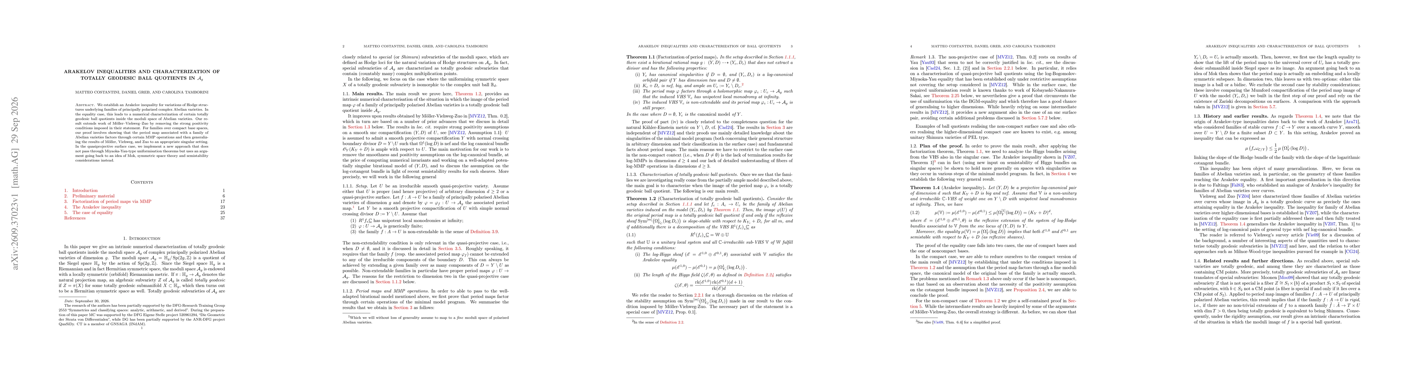 Thumbnail for Arakelov inequalities and characterization of totally geodesic ball quotients in $\mathcal{A}_g$