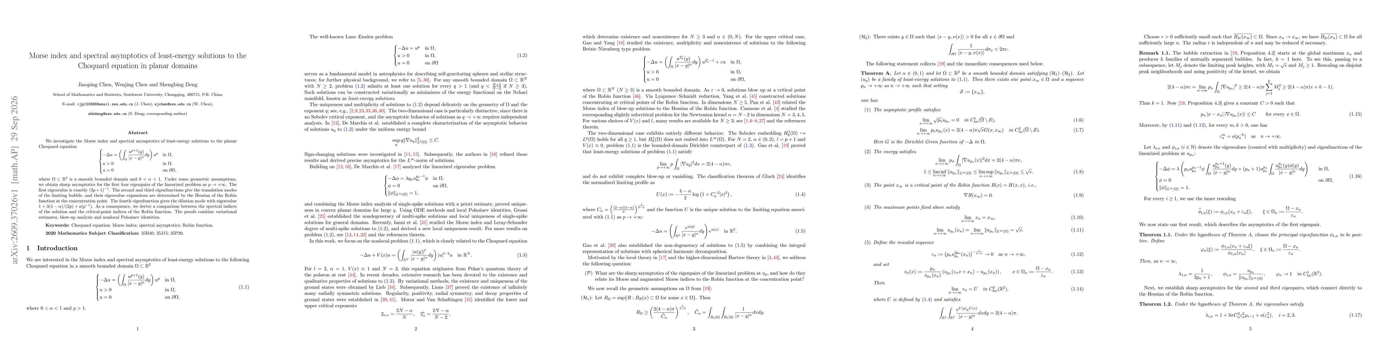 Thumbnail for Morse index and spectral asymptotics of least-energy solutions to the Choquard equation in planar domains
