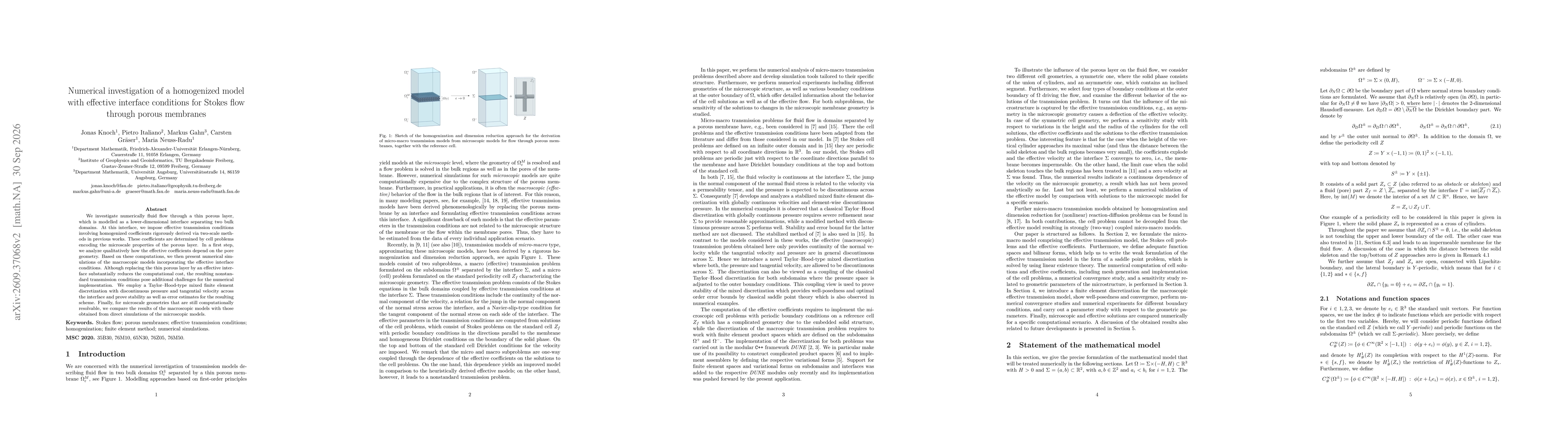 Thumbnail for Numerical investigation of a homogenized model with effective interface conditions for Stokes flow through porous membranes