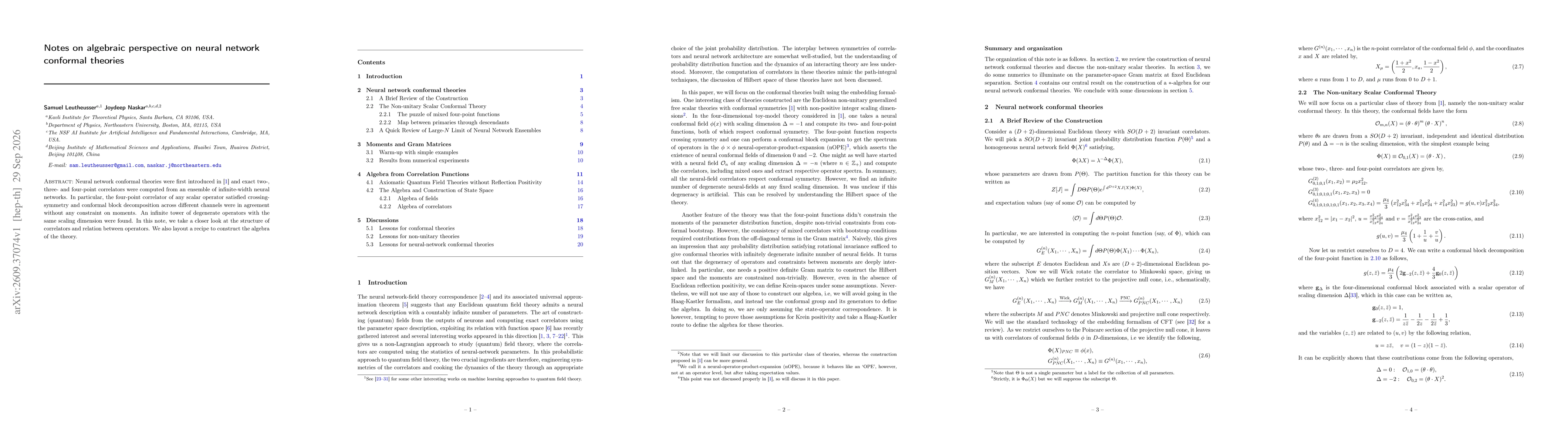 Thumbnail for Notes on algebraic perspective on neural network conformal theories
