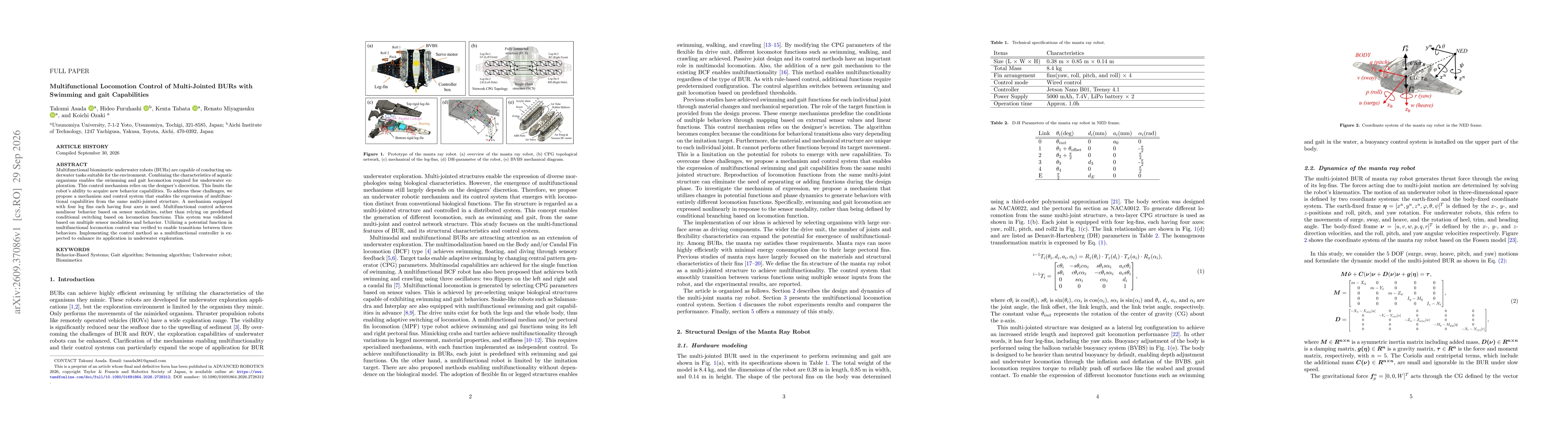 Thumbnail for Multifunctional Locomotion Control of Multi-Jointed BURs with Swimming and gait Capabilities
