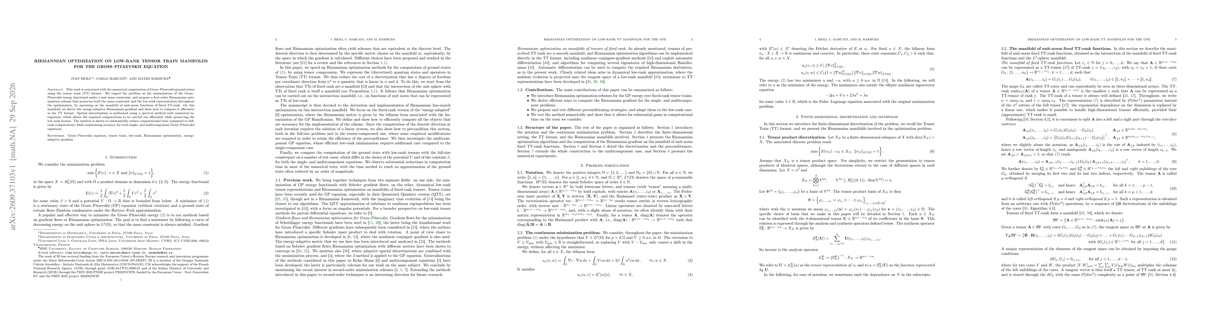 Thumbnail for Riemannian optimization on low-rank tensor train manifolds for the Gross-Pitaevskii equation