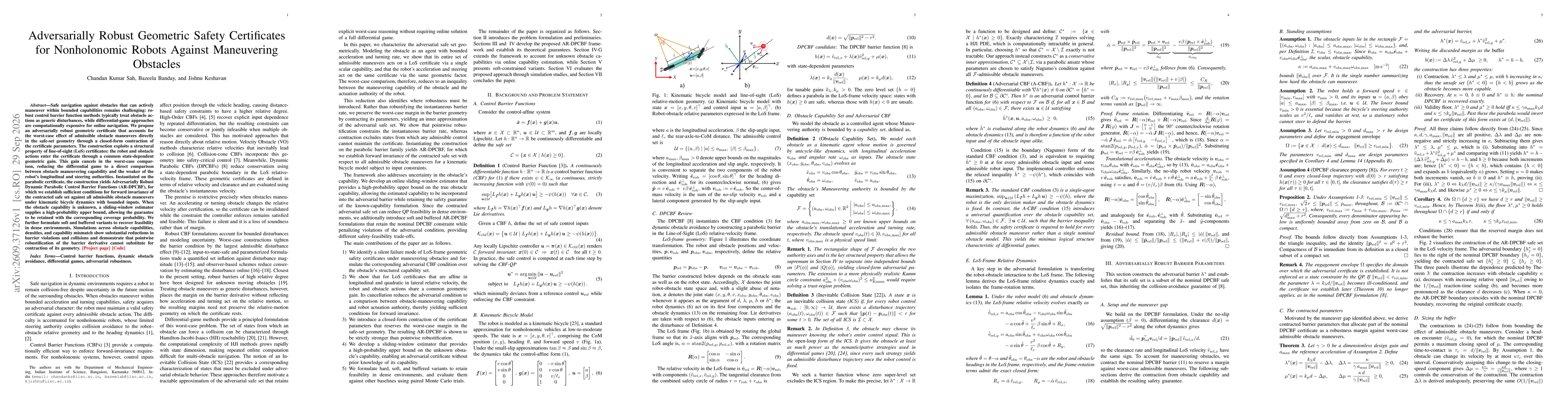 Thumbnail for Adversarially Robust Geometric Safety Certificates for Nonholonomic Robots Against Maneuvering Obstacles