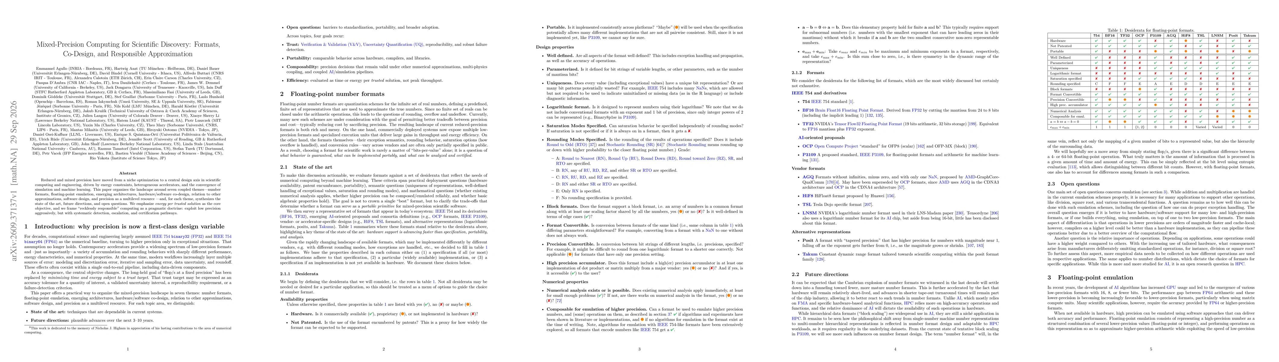 Thumbnail for Mixed-Precision Computing for Scientific Discovery: Formats, Co-Design, and Responsible Approximation