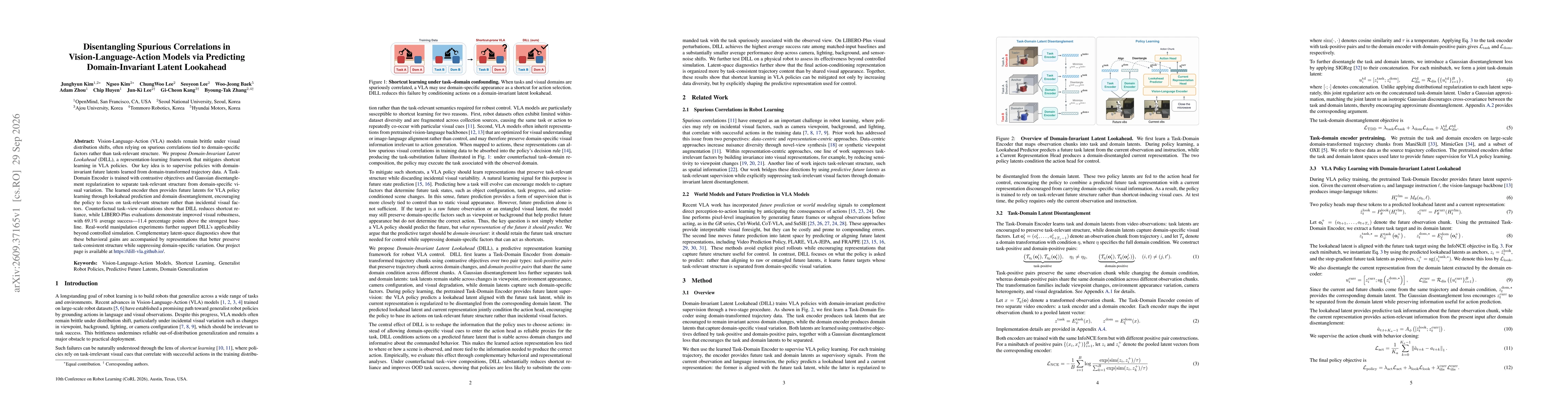 Thumbnail for Disentangling Spurious Correlations in Vision-Language-Action Models via Predicting Domain-Invariant Latent Lookahead