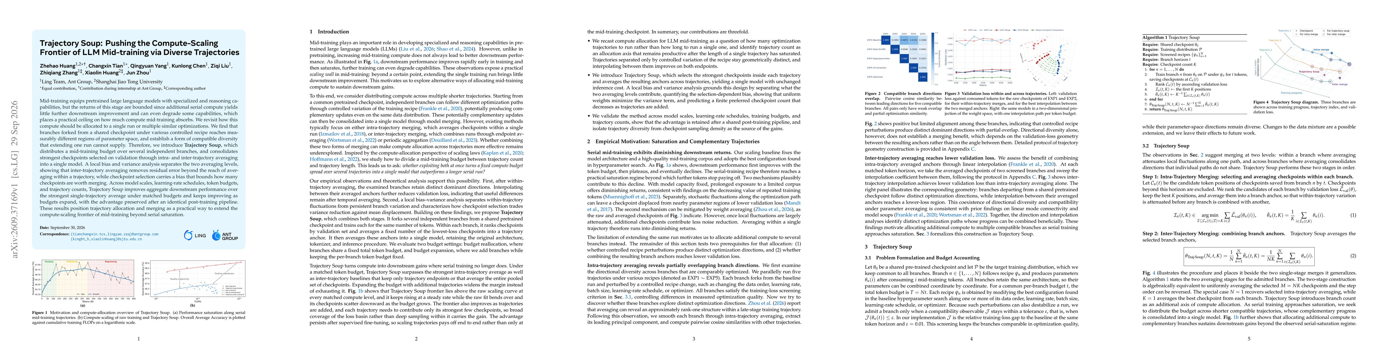 Thumbnail for Trajectory Soup: Pushing the Compute-Scaling Frontier of LLM Mid-training via Diverse Trajectories