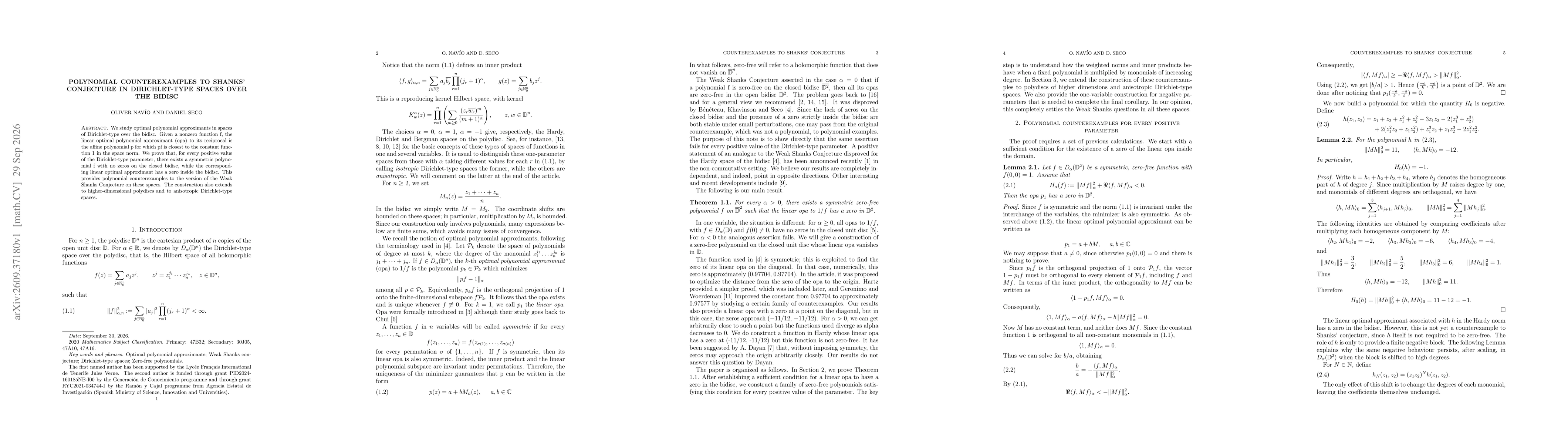 Thumbnail for Polynomial Counterexamples to Shanks' Conjecture in Dirichlet-Type Spaces over the Bidisc