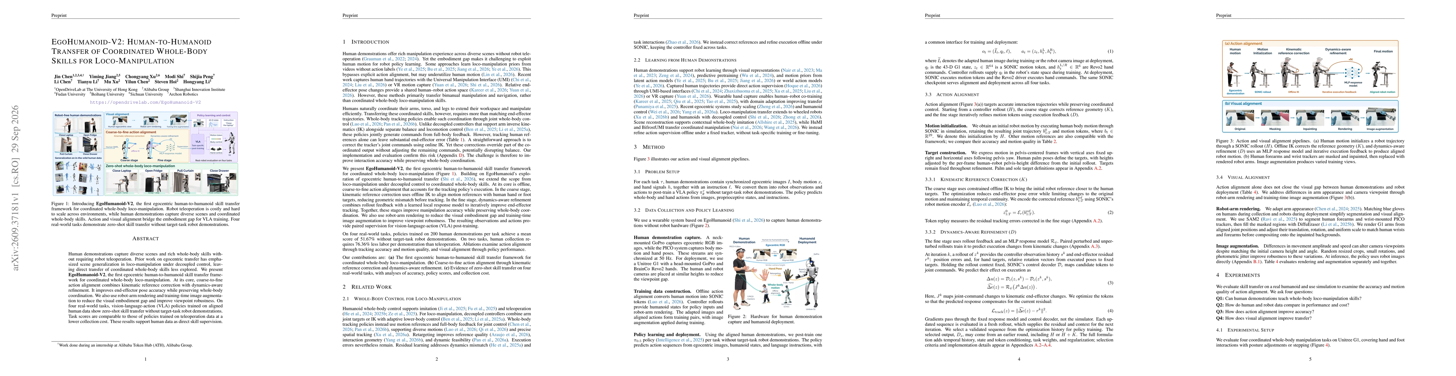Thumbnail for EgoHumanoid-V2: Human-to-Humanoid Transfer of Coordinated Whole-Body Skills for Loco-Manipulation