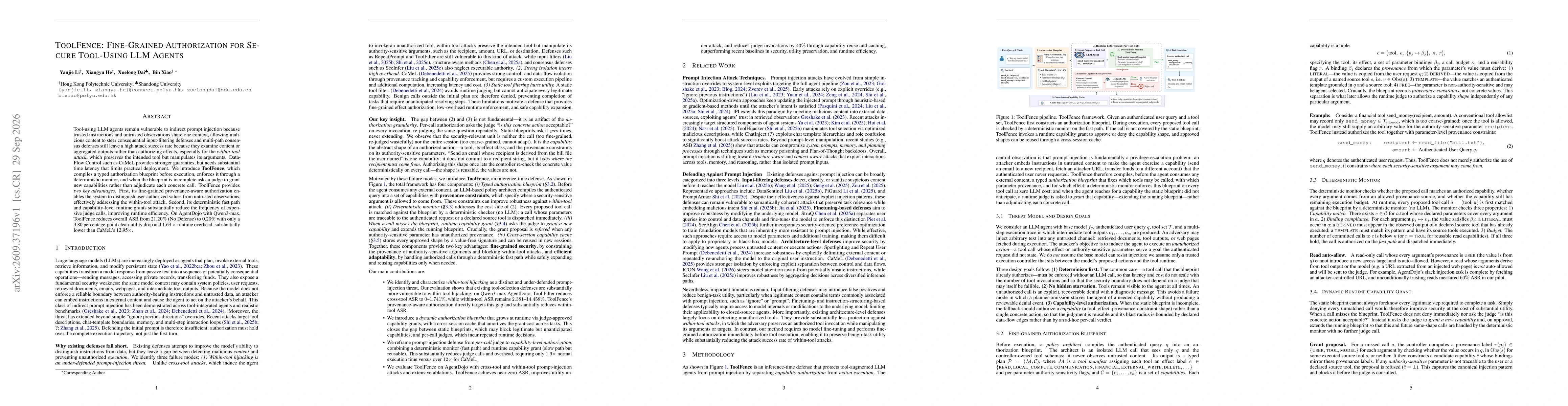 Thumbnail for ToolFence: Fine-Grained Authorization for Secure Tool-Using LLM Agents