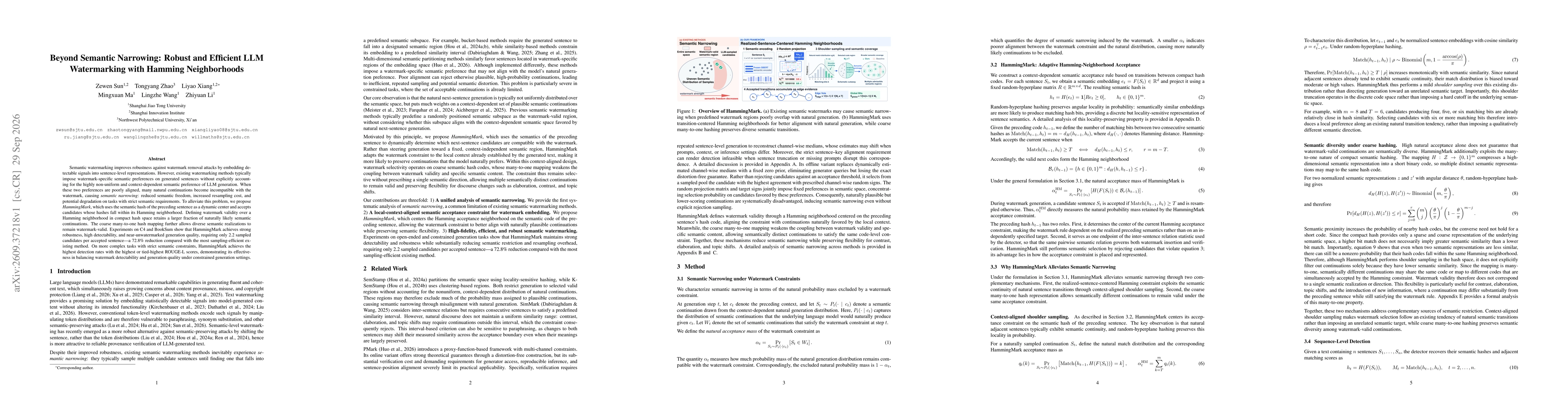 Thumbnail for Beyond Semantic Narrowing: Robust and Efficient LLM Watermarking with Hamming Neighborhoods