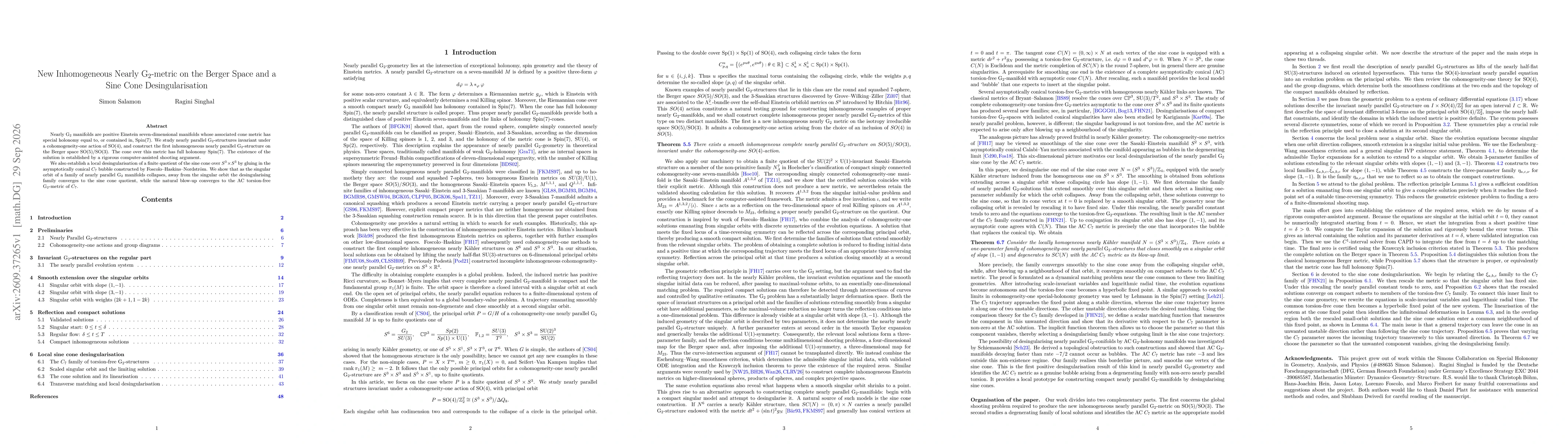 Thumbnail for New Inhomogeneous Nearly $\mathrm{G}_2$-metric on the Berger Space and a Sine Cone Desingularisation