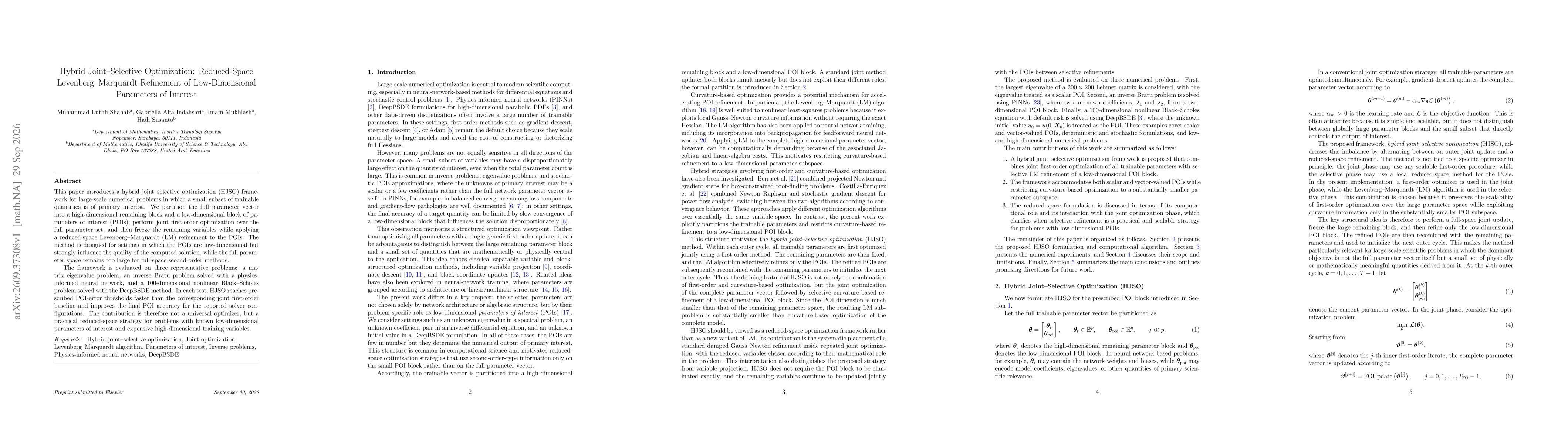 Thumbnail for Hybrid Joint-Selective Optimization: Reduced-Space Levenberg-Marquardt Refinement of Low-Dimensional Parameters of Interest