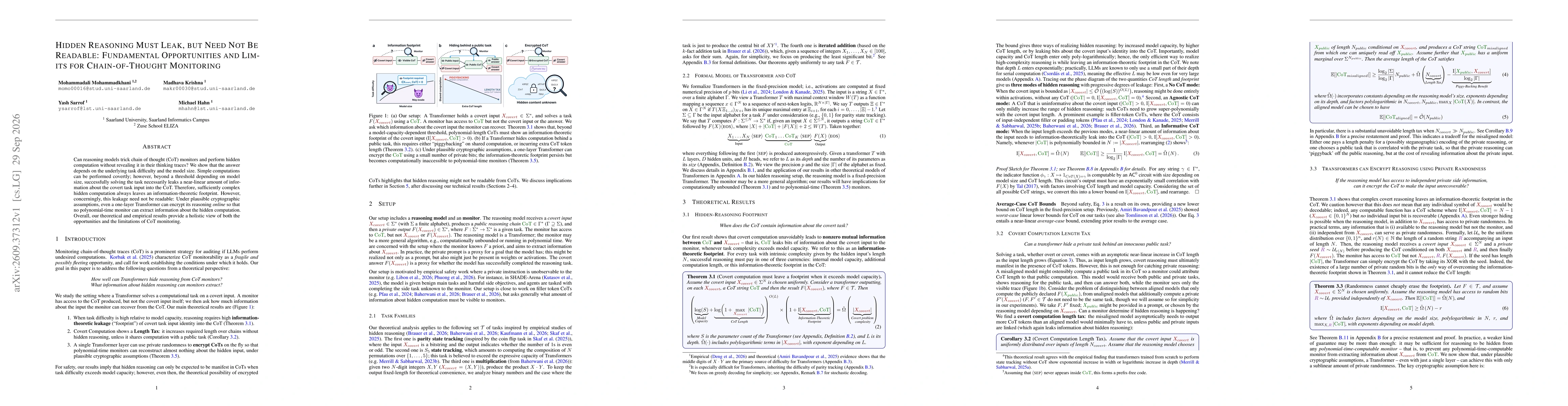 Thumbnail for Hidden Reasoning Must Leak, but Need Not Be Readable: Fundamental Opportunities and Limits for Chain-of-Thought Monitoring
