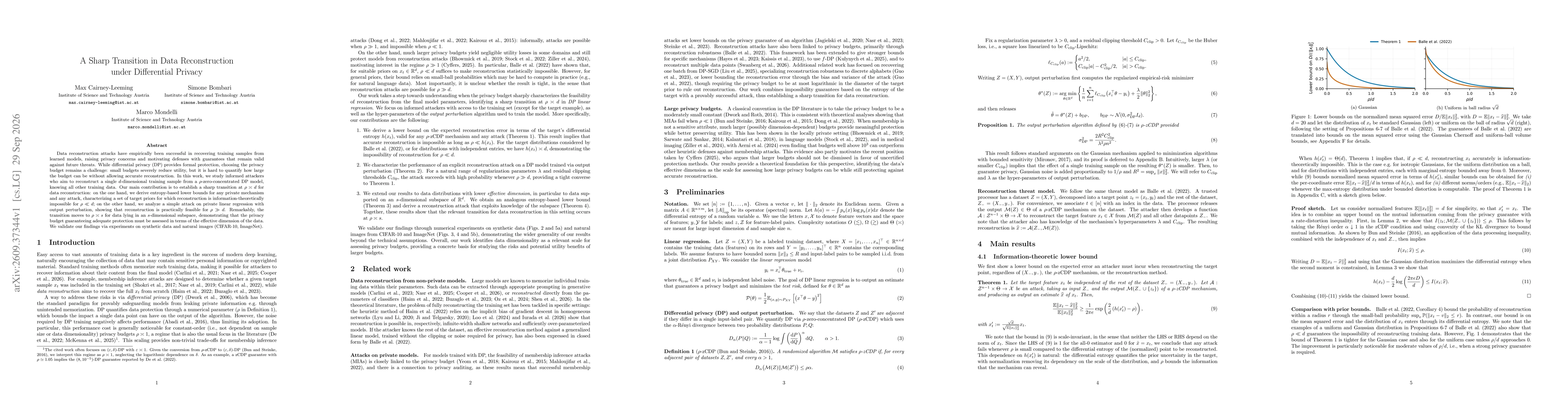 Thumbnail for A Sharp Transition in Data Reconstruction under Differential Privacy