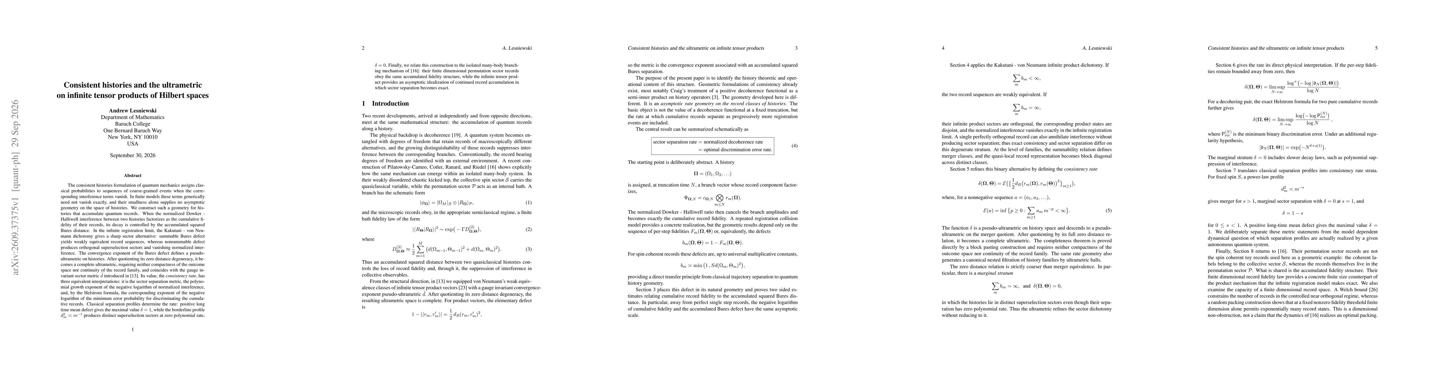Thumbnail for Consistent histories and the ultrametric on infinite tensor products