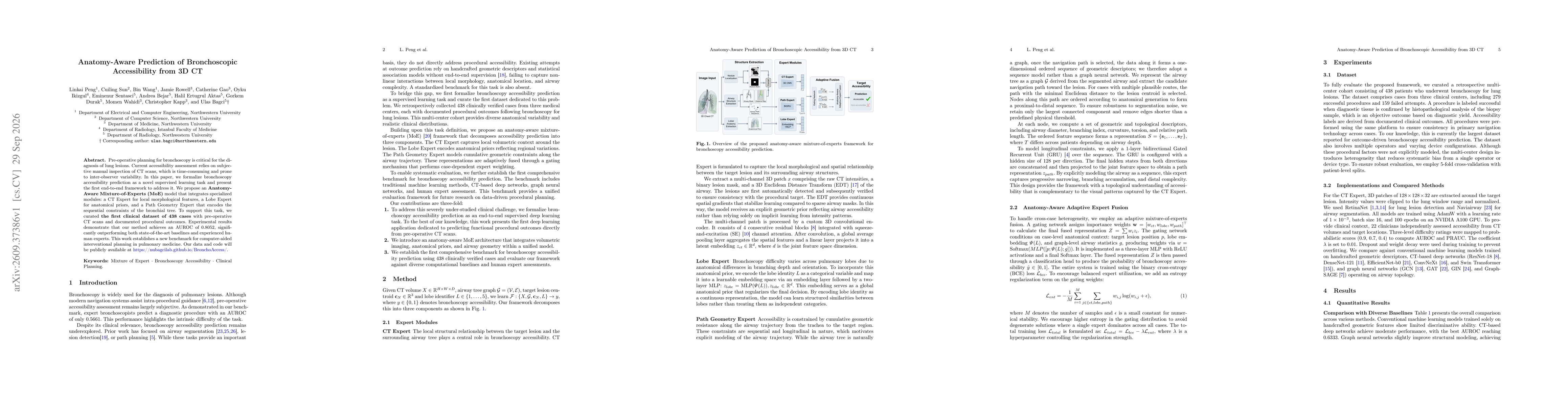 Thumbnail for Anatomy-Aware Prediction of Bronchoscopic Accessibility from 3D CT