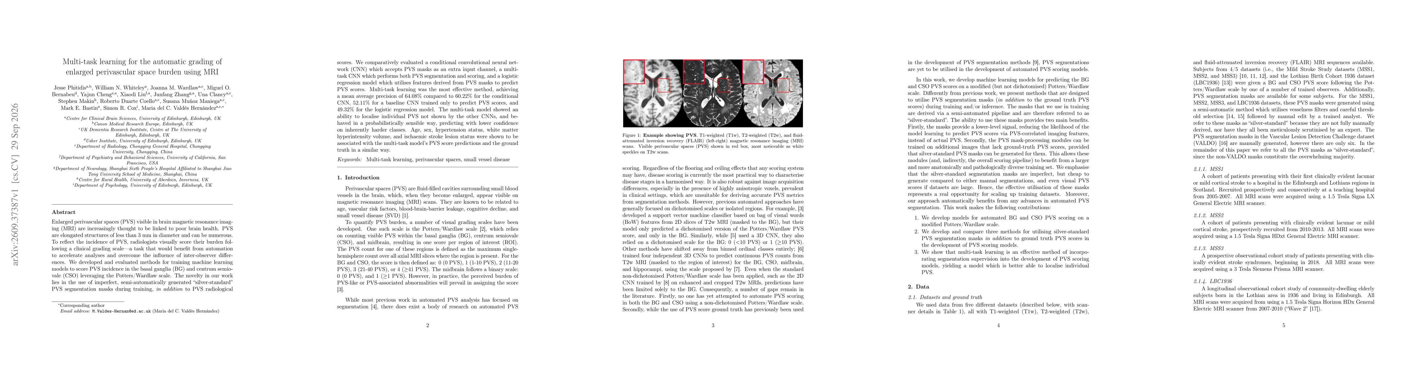 Thumbnail for Multi-task learning for the automatic grading of enlarged perivascular space burden using MRI