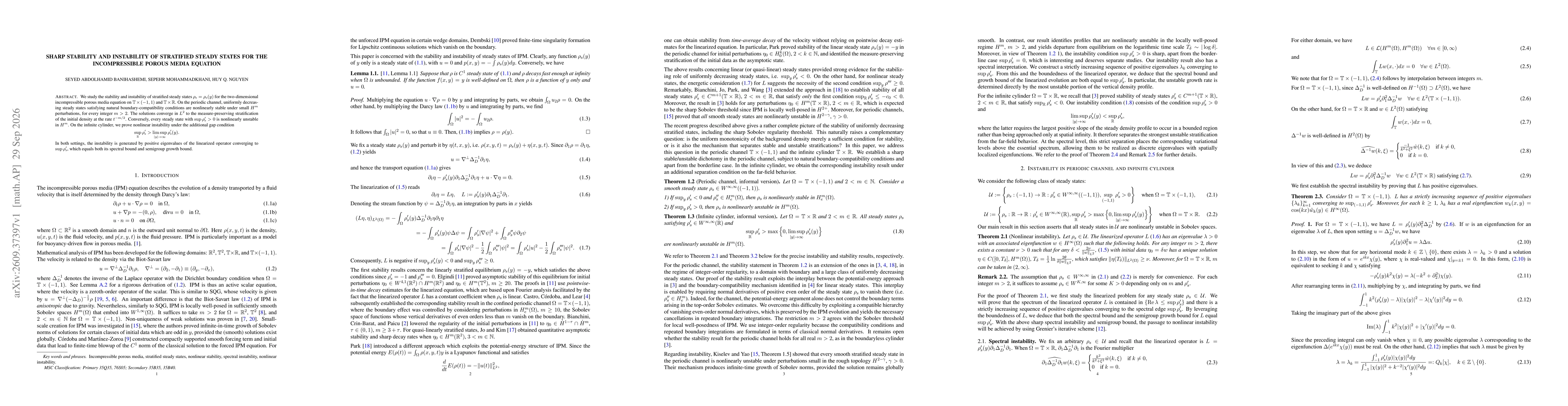 Thumbnail for Sharp stability and instability of stratified steady states for the incompressible porous media equation