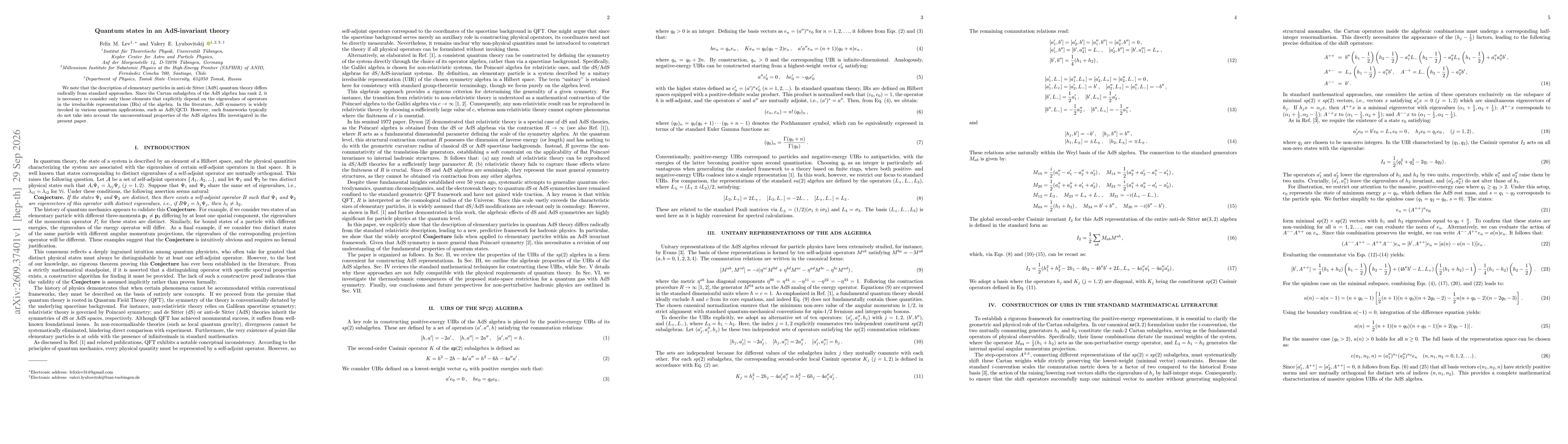 Thumbnail for Quantum states in an AdS-invariant theory