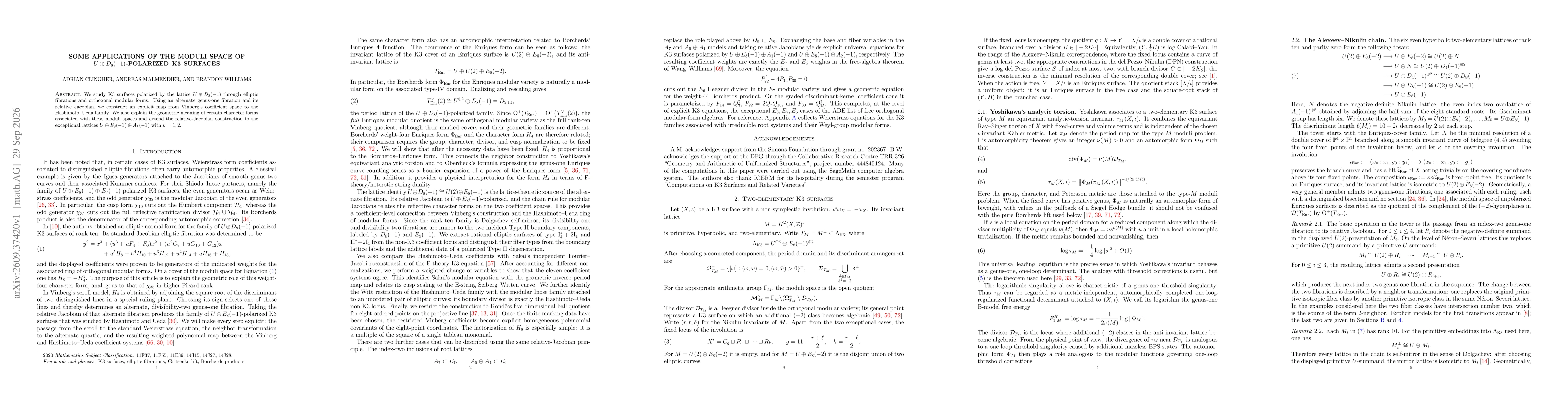Thumbnail for Some applications of the moduli space of $U\oplus D_8(-1)$-polarized K3 surfaces