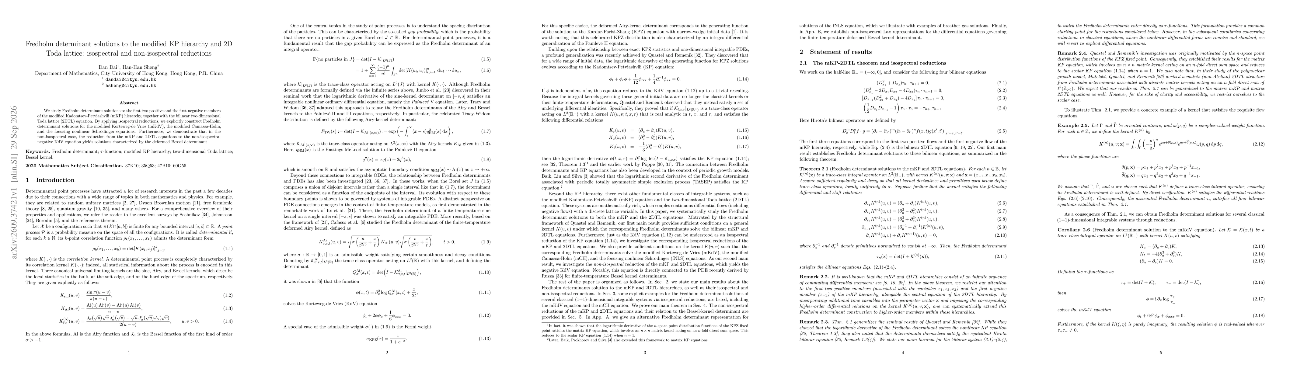 Thumbnail for Fredholm determinant solutions to the modified KP hierarchy and 2D Toda lattice: isospectral and non-isospectral reductions
