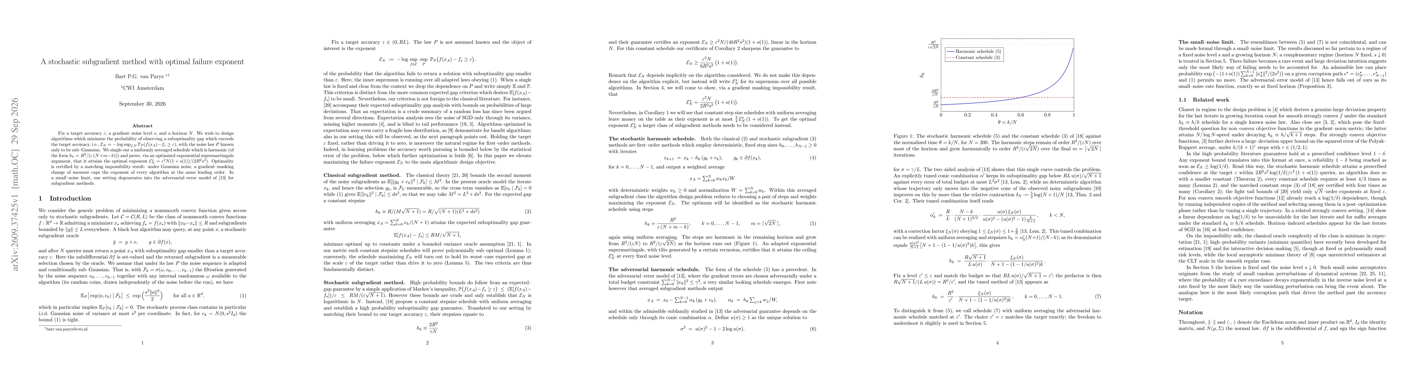 Thumbnail for A stochastic subgradient method with optimal failure exponent