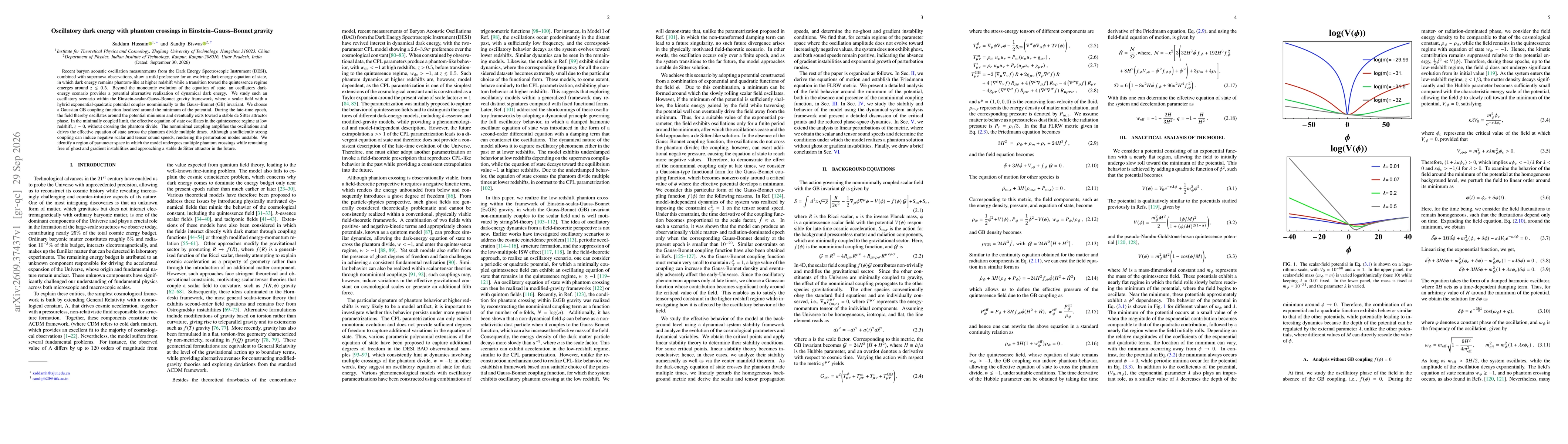 Thumbnail for Oscillatory dark energy with phantom crossings in Einstein-Gauss-Bonnet gravity