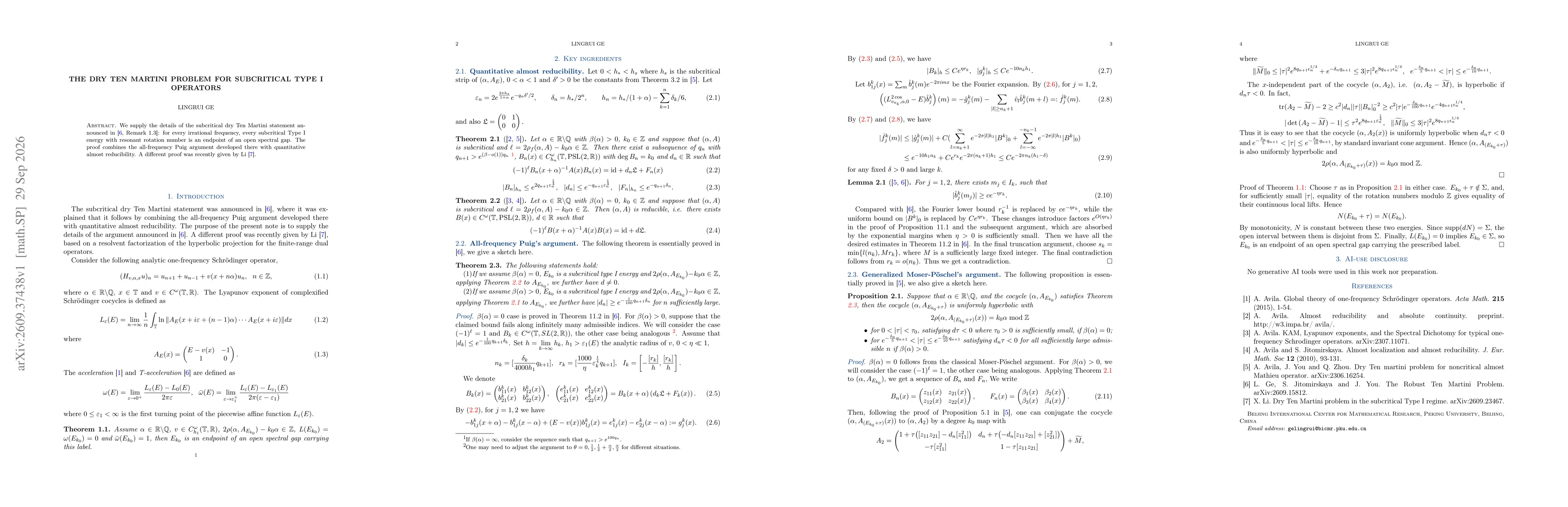 Thumbnail for The Dry Ten Martini Problem for subcritical Type I operators