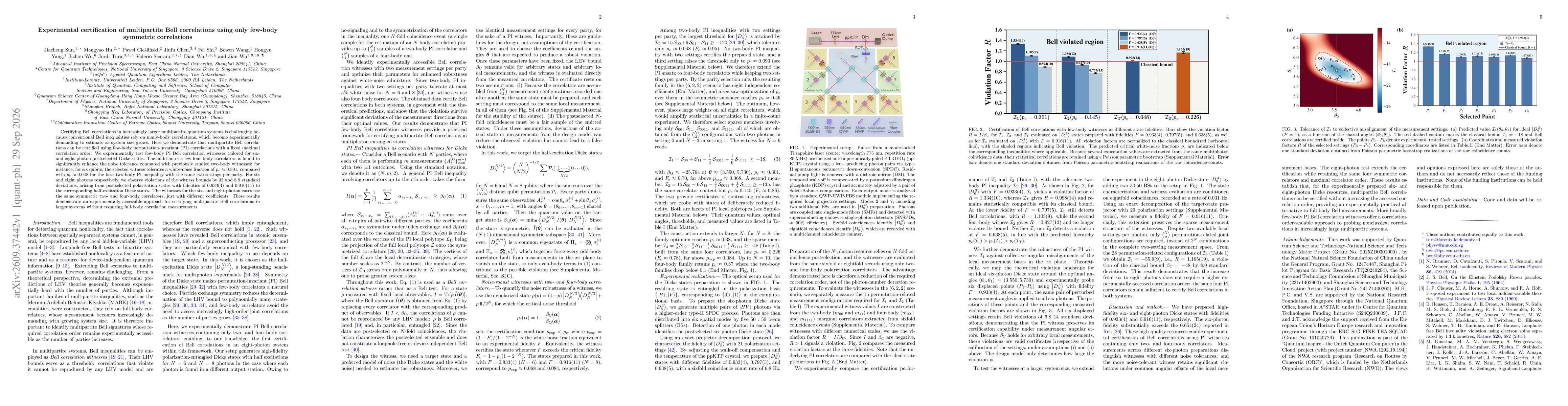 Thumbnail for Experimental certification of multipartite Bell correlations using only few-body symmetric correlations