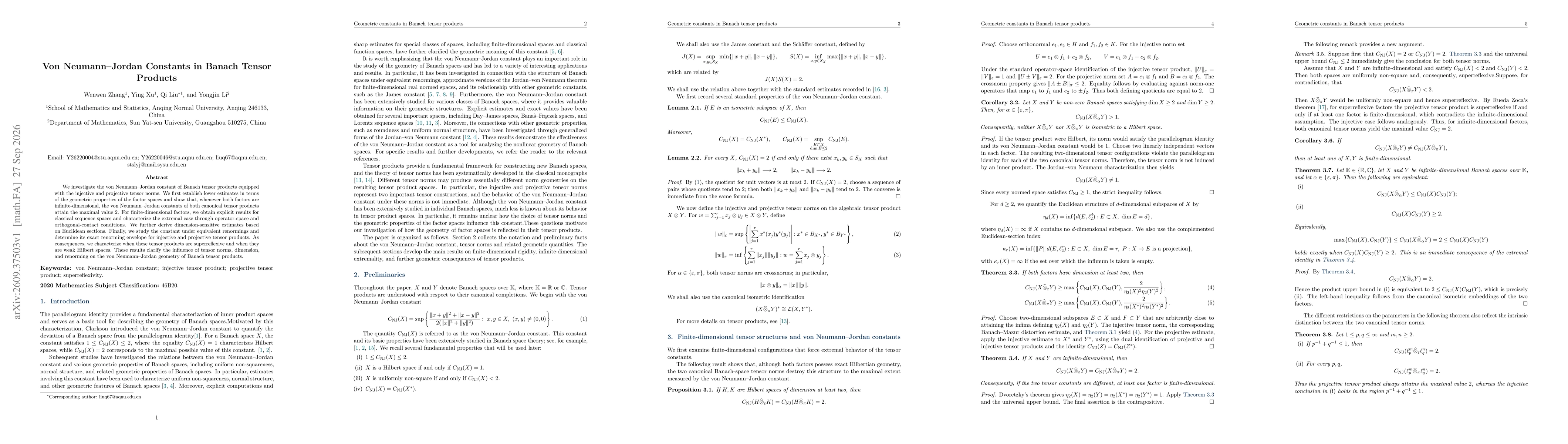 Thumbnail for Von Neumann-Jordan Constants in Banach Tensor Products