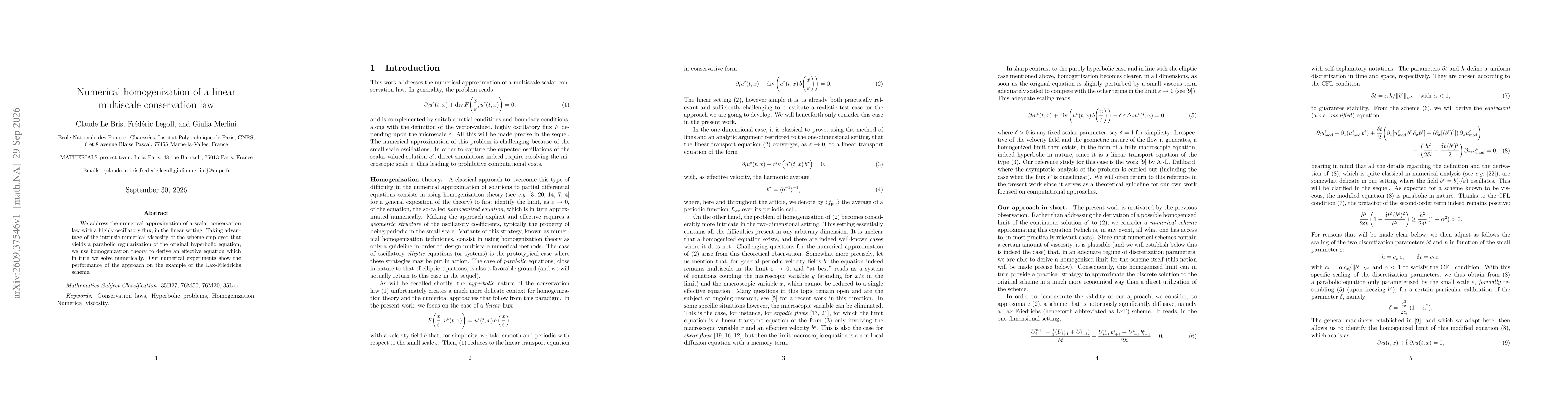 Thumbnail for Numerical homogenization of a linear multiscale conservation law