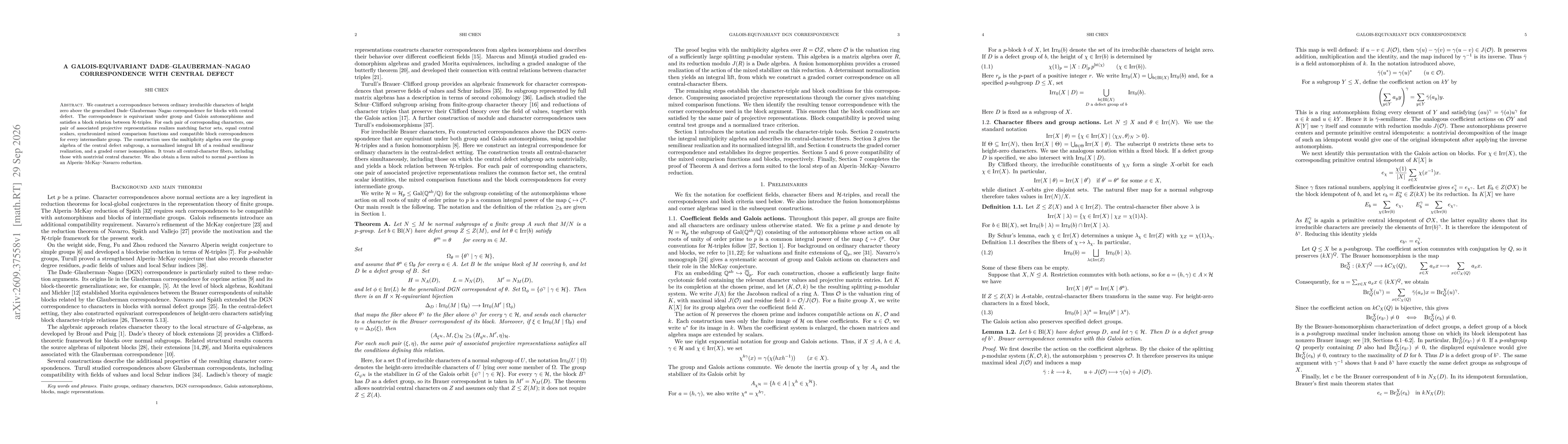 Thumbnail for A Galois-equivariant Dade-Glauberman-Nagao correspondence with central defect