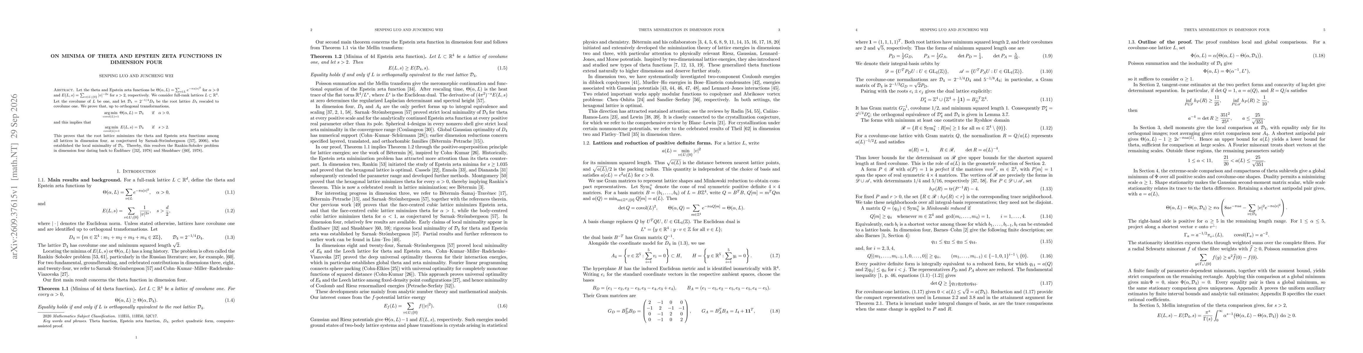 Thumbnail for On minima of theta and Epstein zeta functions in dimension four