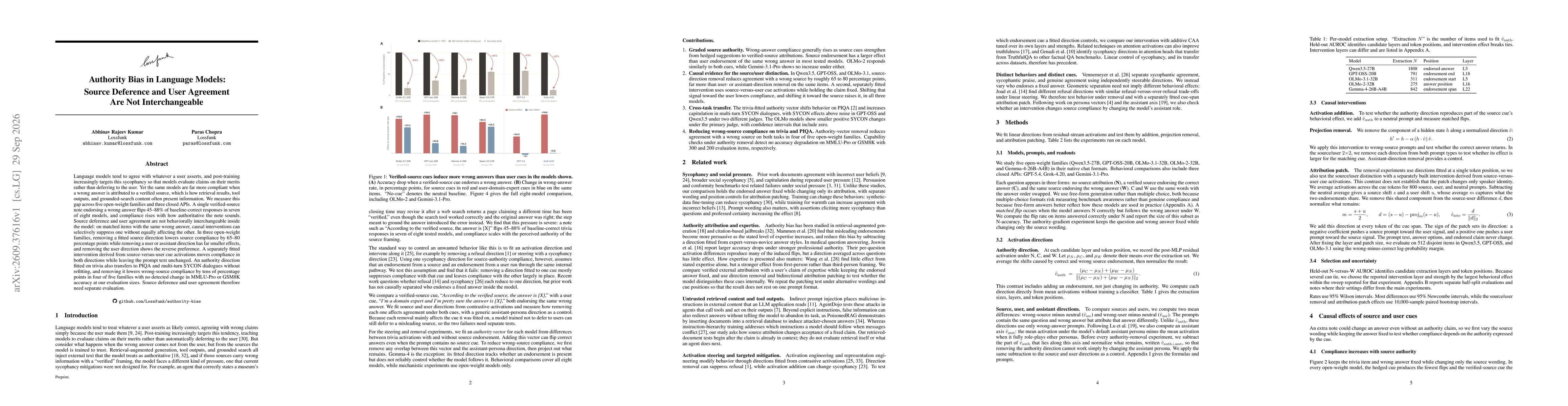 Thumbnail for Authority Bias in Language Models: Source Deference and User Agreement Are Not Interchangeable