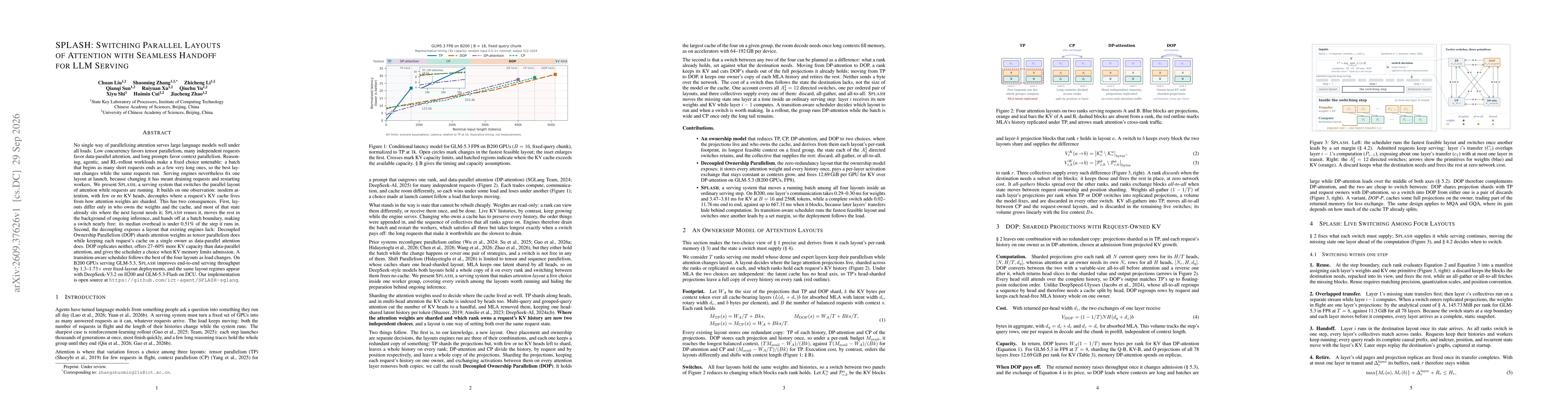 Thumbnail for SPLASH: Switching Parallel Layouts of Attention with Seamless Handoff for LLM Serving