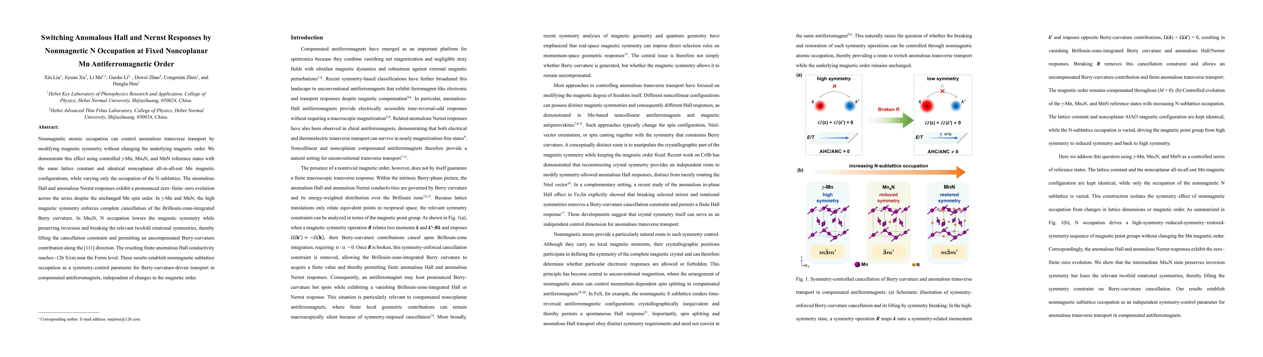Thumbnail for Switching Anomalous Hall and Nernst Responses by Nonmagnetic N Occupation at Fixed Noncoplanar Mn Antiferromagnetic Order